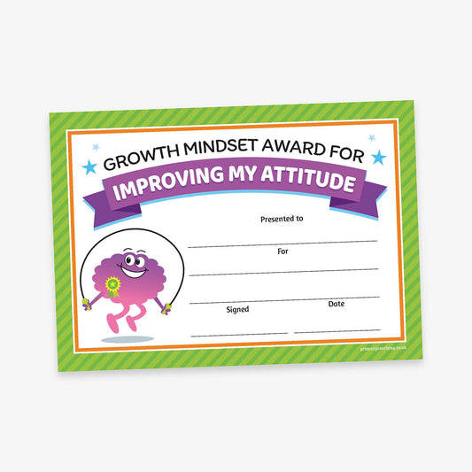 20 Improving My Attitude Growth Mindset Certificates - A5