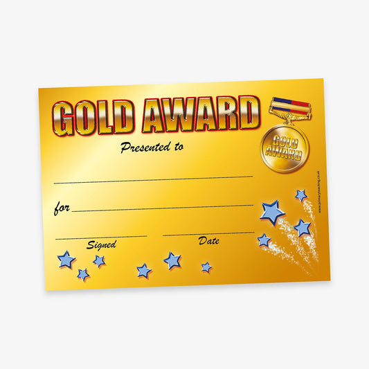 20 Gold Award Medal Certificates - A5