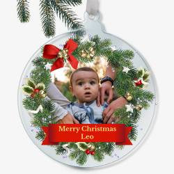 Personalised Christmas Wreath Photo Bauble - 80mm