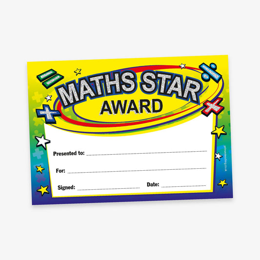 20 Holographic Maths Star Award Certificates - A5