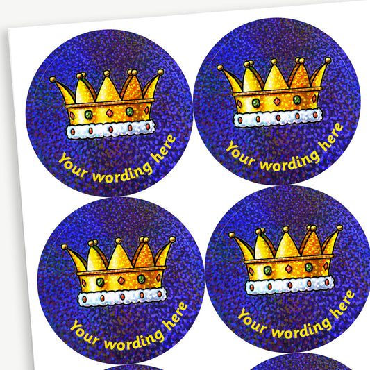 35 Personalised Holographic Crown Stickers - 37mm
