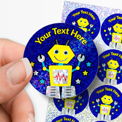 35 Personalised Holographic Robot Stickers - 37mm
