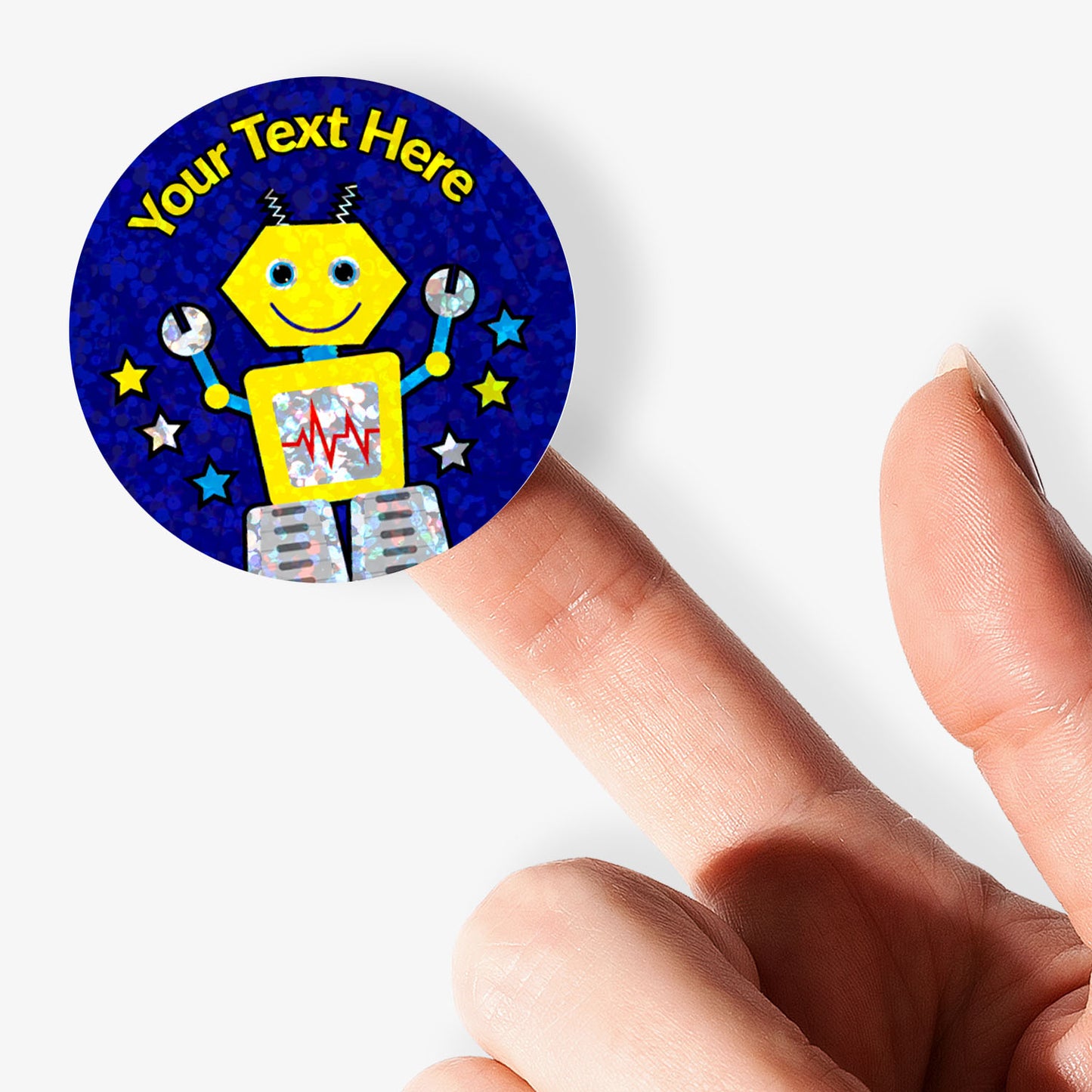 35 Personalised Holographic Robot Stickers - 37mm