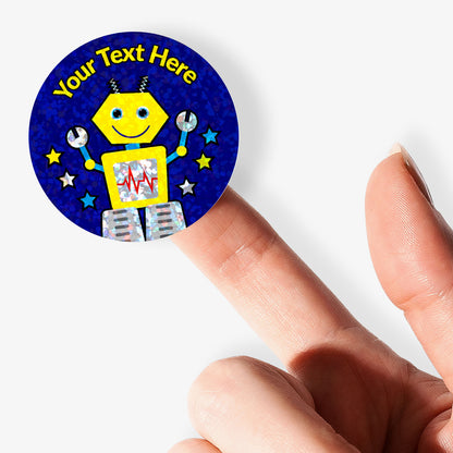 35 Personalised Holographic Robot Stickers - 37mm