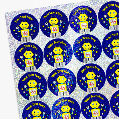 35 Personalised Holographic Robot Stickers - 37mm