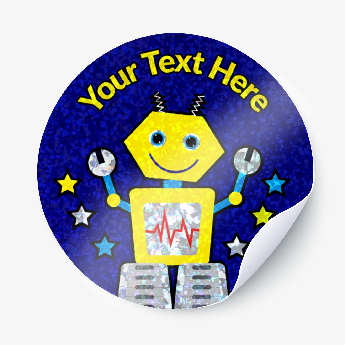 35 Personalised Holographic Robot Stickers - 37mm