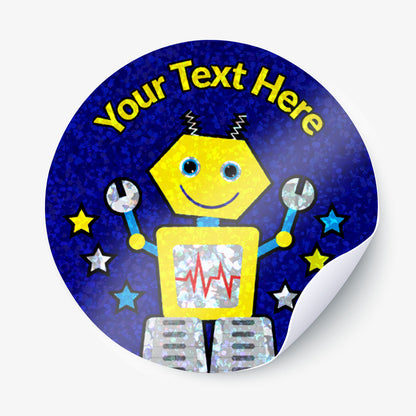 35 Personalised Holographic Robot Stickers - 37mm