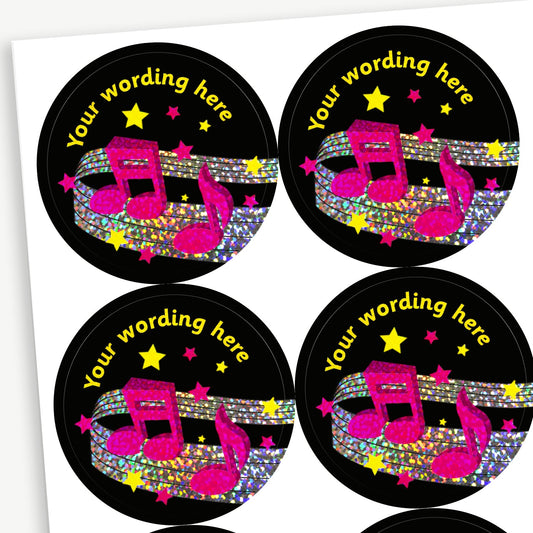 35 Personalised Holographic Music Stickers - 37mm