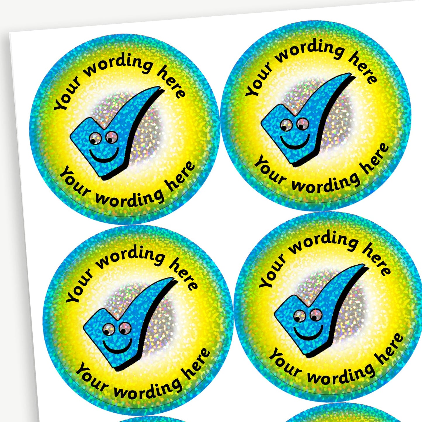 35 Personalised Holographic Tick Stickers - 37mm