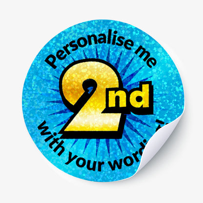 35 Personalised Holographic 2nd Stickers - 37mm