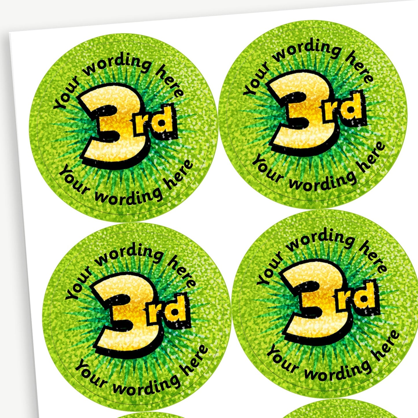 70 Personalised Holographic 3rd Stickers - 37mm