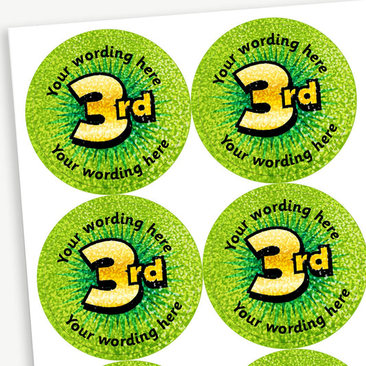 35 Personalised Holographic 3rd Stickers - 37mm