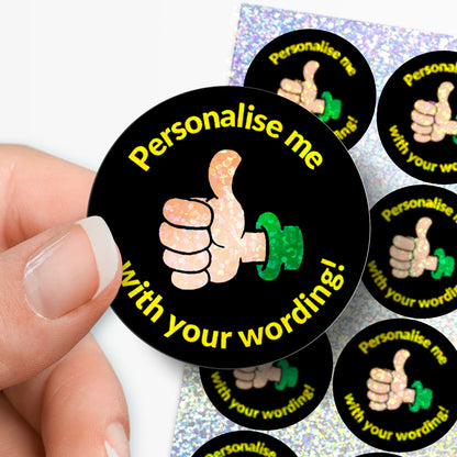 35 Personalised Holographic Thumbs Up Stickers - 37mm