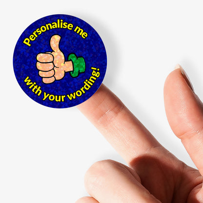 35 Personalised Holographic Thumbs Up Stickers - 37mm