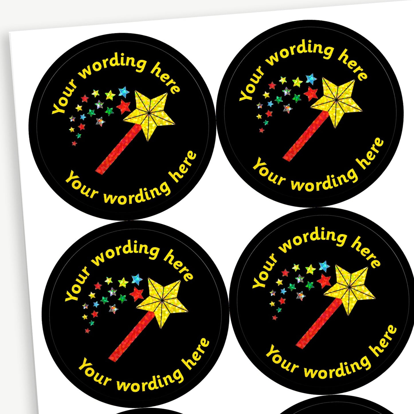35 Personalised Holographic Magic Wand Stickers - 37mm