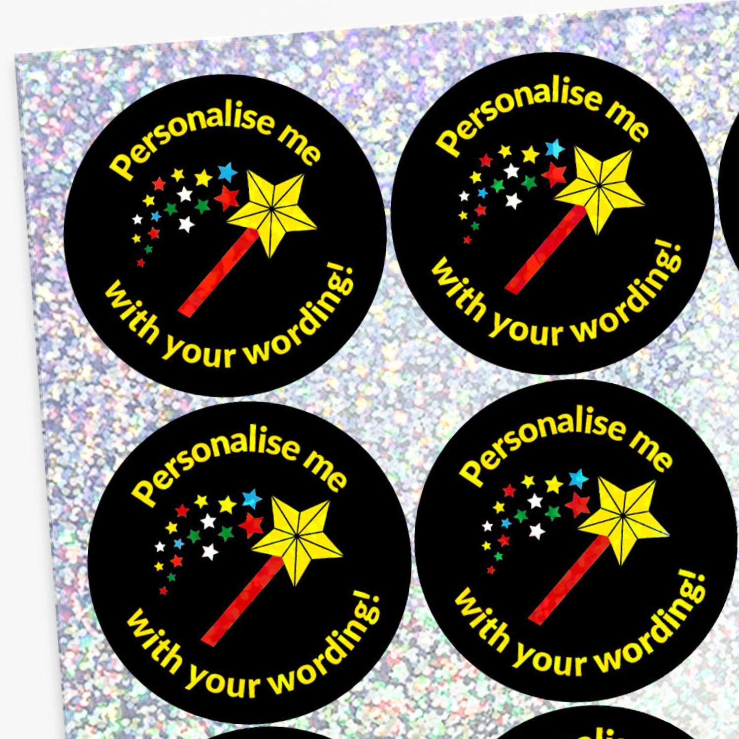 Personalised Holographic Magic Wand Stickers | 37mm | x 35