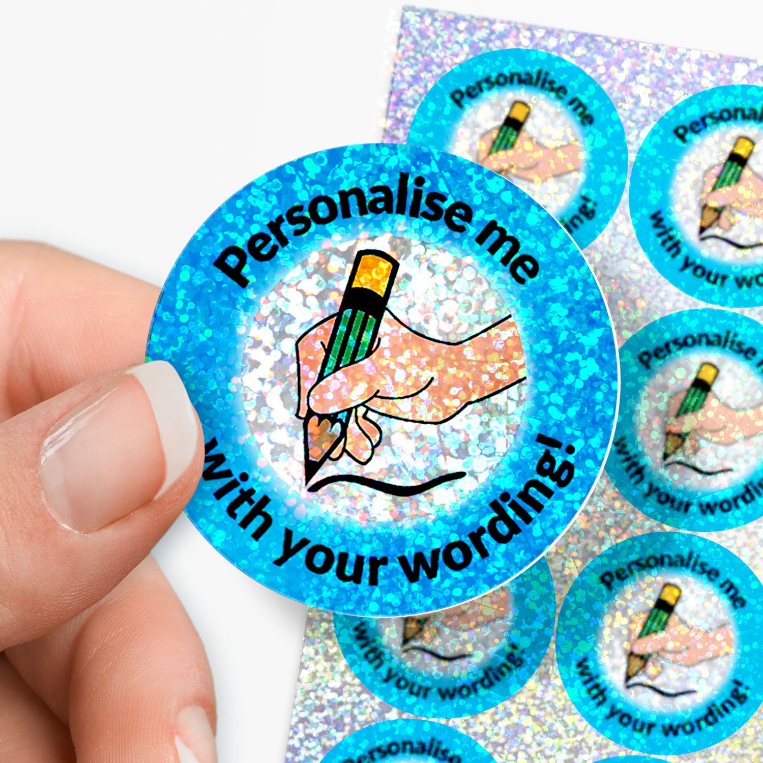 Write On Sticker Personalised Holographic Writing Stickers | 37mm | x 35