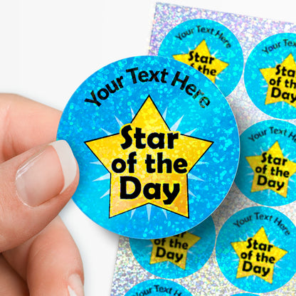 35 Personalised Holographic Star of the Day Stickers - 37mm