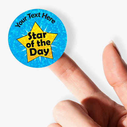 35 Personalised Holographic Star of the Day Stickers - 37mm