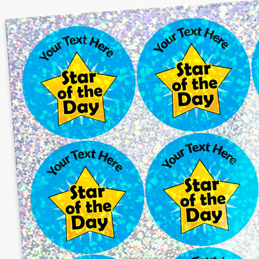 35 Personalised Holographic Star of the Day Stickers - 37mm