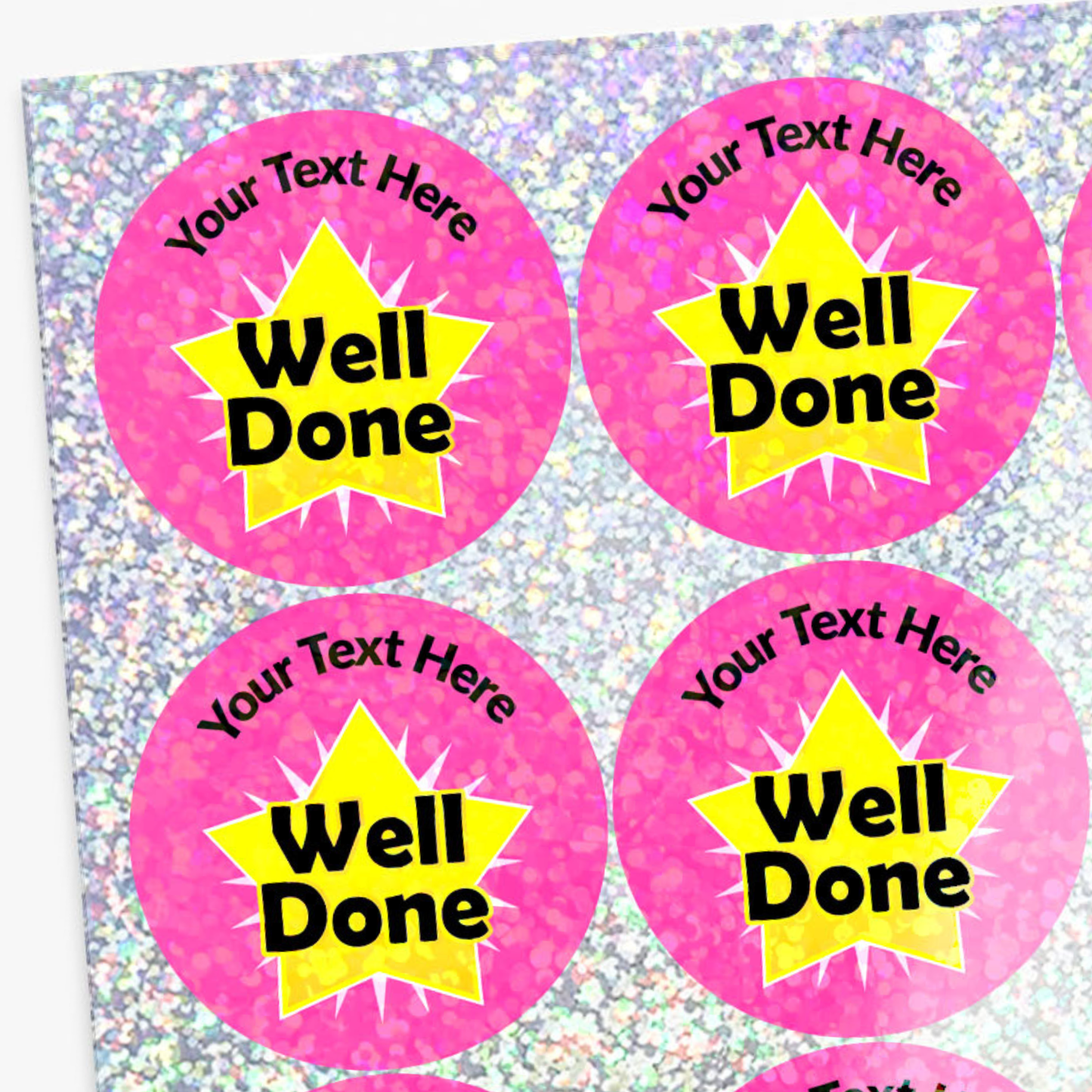 35 Personalised Holographic Well Done Star Stickers - 37mm
