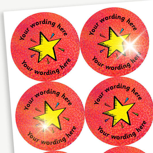 35 Personalised Holographic Bright Star Stickers - 37mm