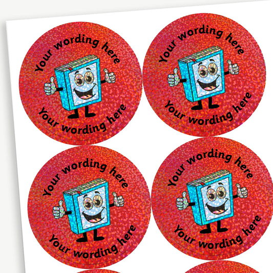 35 Personalised Holographic Book Stickers - 37mm