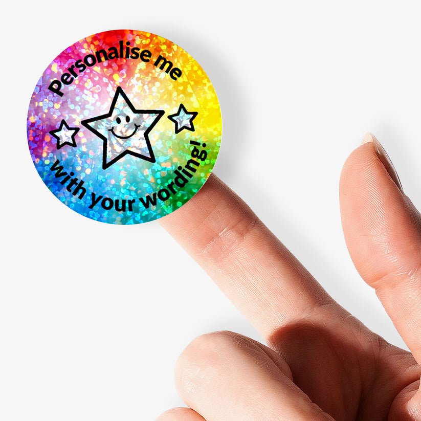 Personalised Holographic Triple Star Stickers | 37mm | x 35