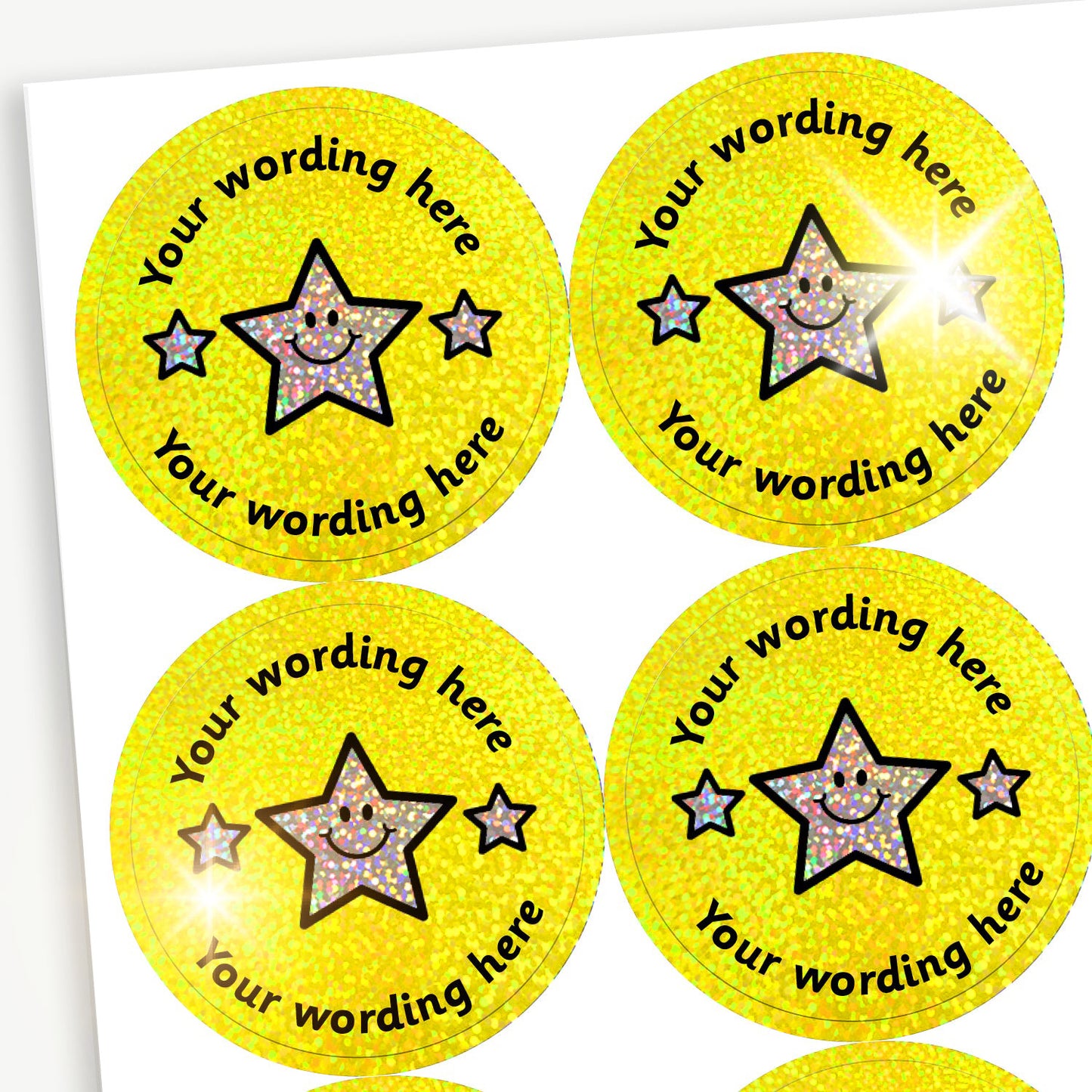 35 Personalised Holographic Triple Star Stickers - 37mm