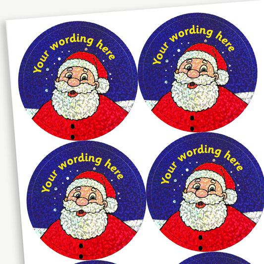 35 Personalised Holographic Santa Stickers - 37mm