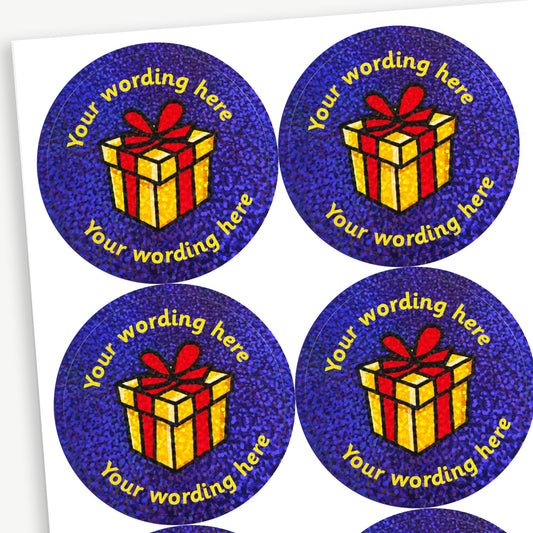 35 Personalised Holographic Present Stickers - 37mm