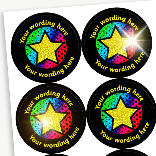 35 Personalised Holographic Neon Star Stickers - 37mm