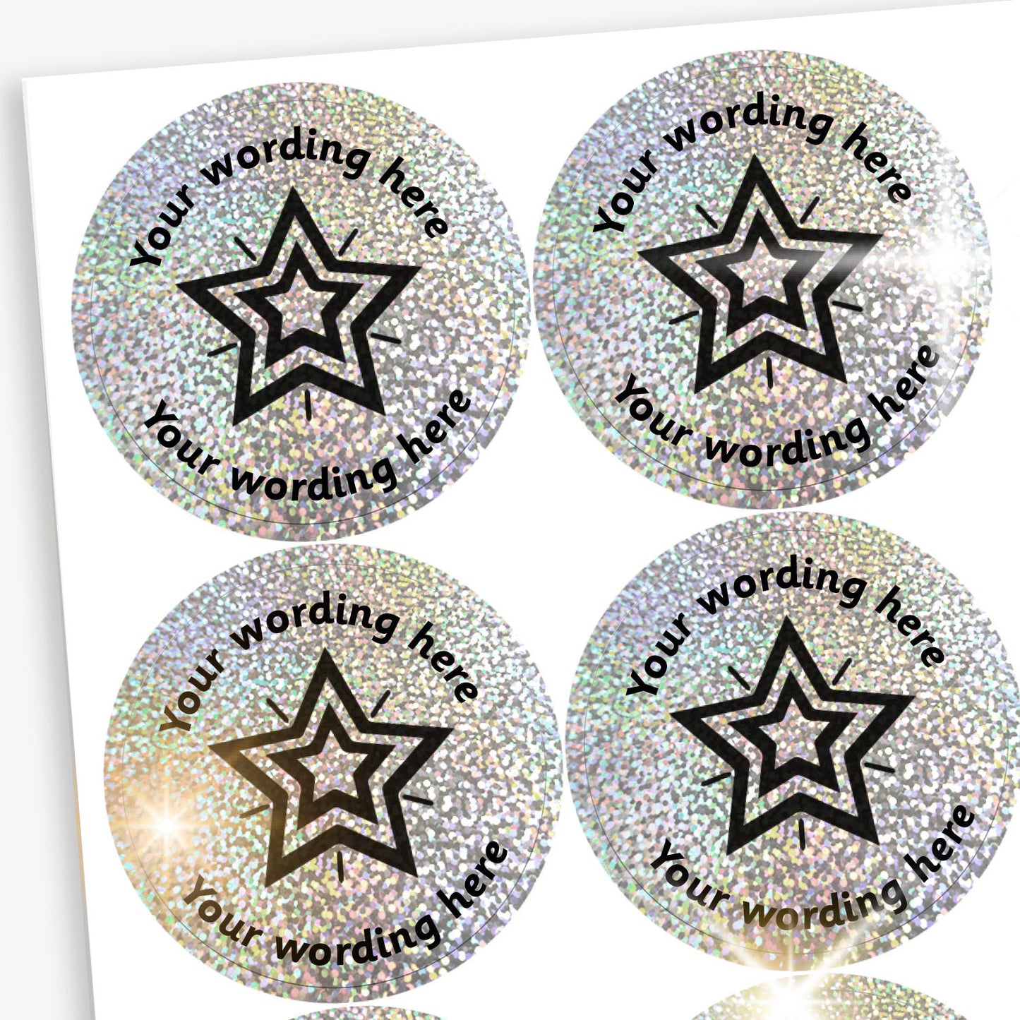 35 Personalised Holographic Silver Star Stickers - 37mm