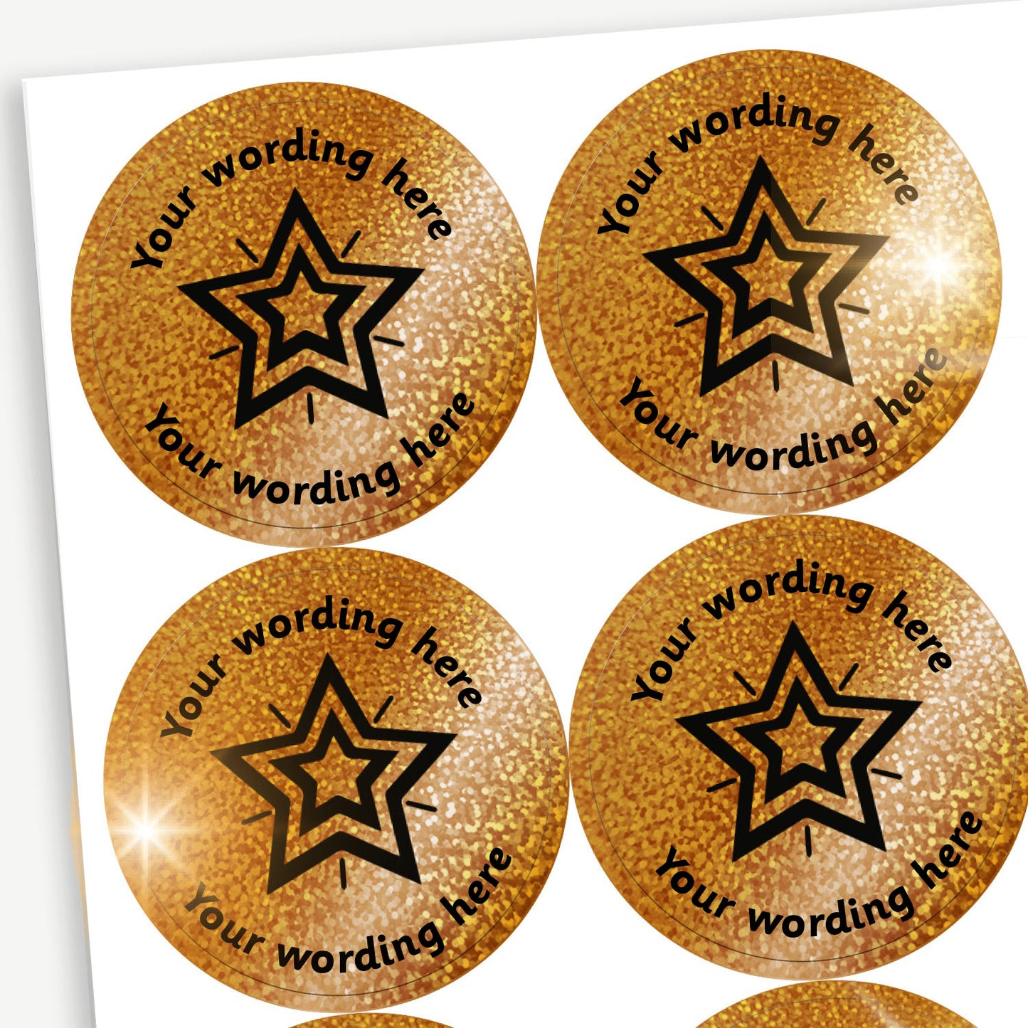 35 Personalised Holographic Bronze Star Stickers - 37mm