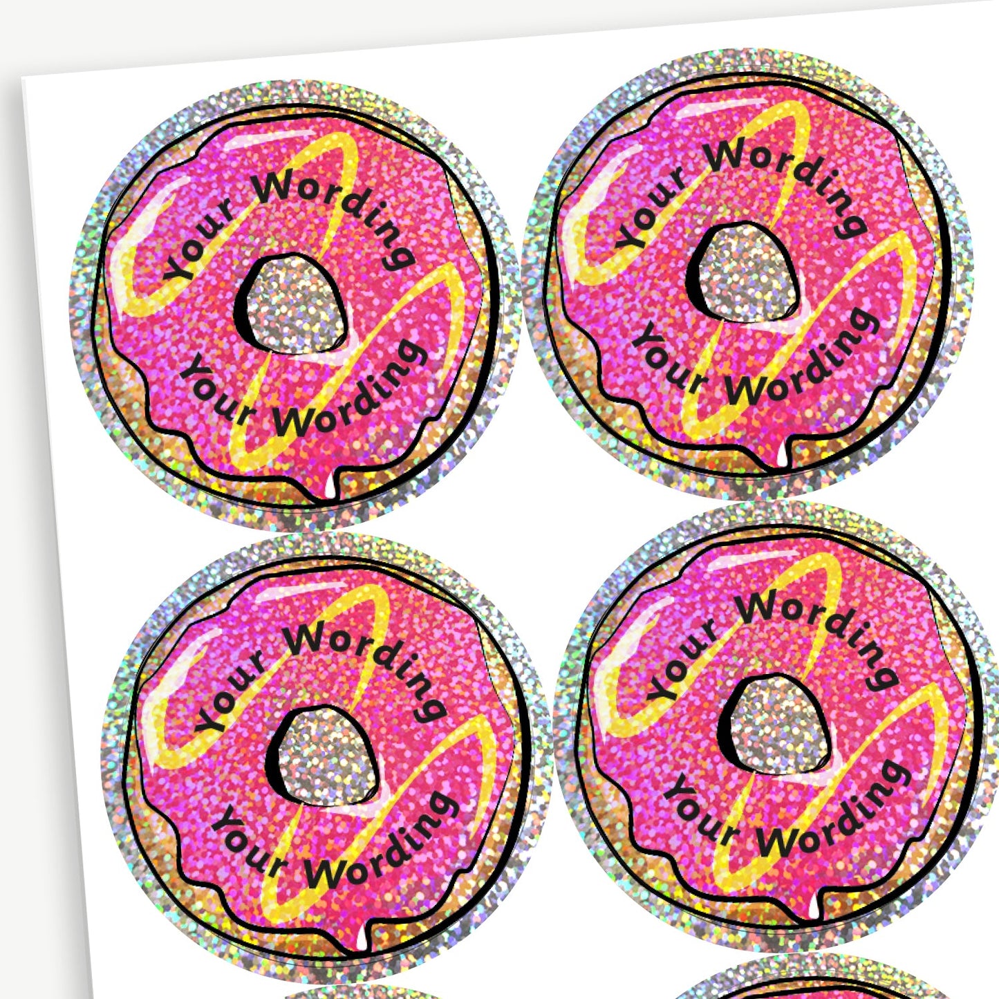 35 Personalised Holographic Doughnut Stickers - 37mm