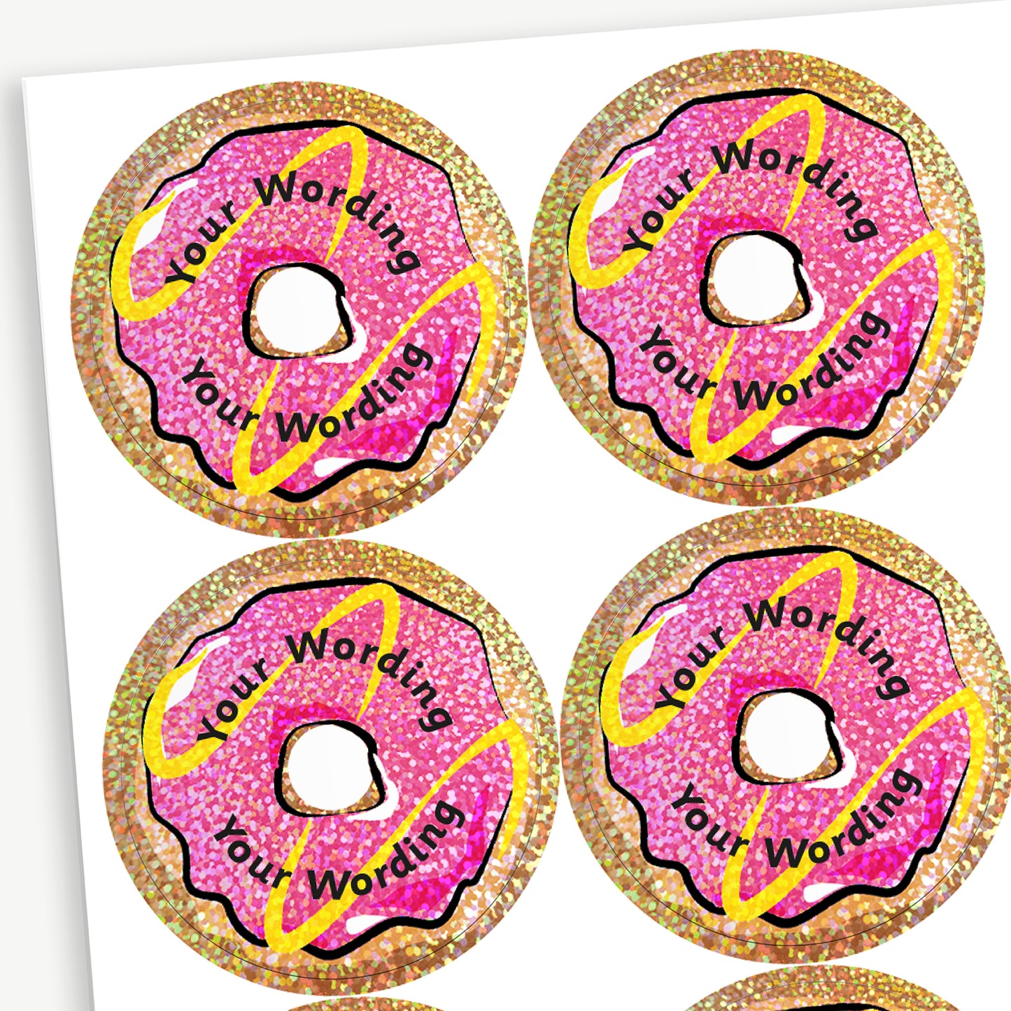 35 Personalised Holographic Doughnut Stickers - 37mm