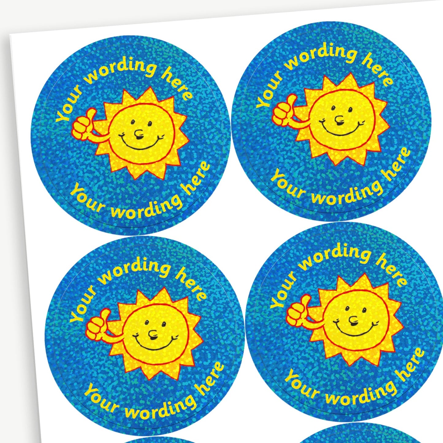 35 Personalised Holographic Sunshine Stickers - 37mm