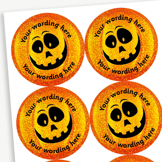 35 Personalised Holographic Pumpkin Stickers - 37mm