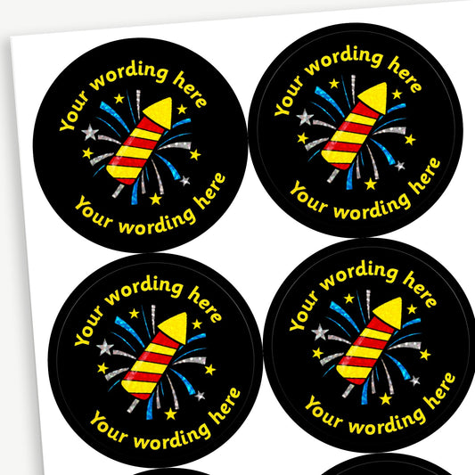 35 Personalised Holographic Rocket Stickers - 37mm