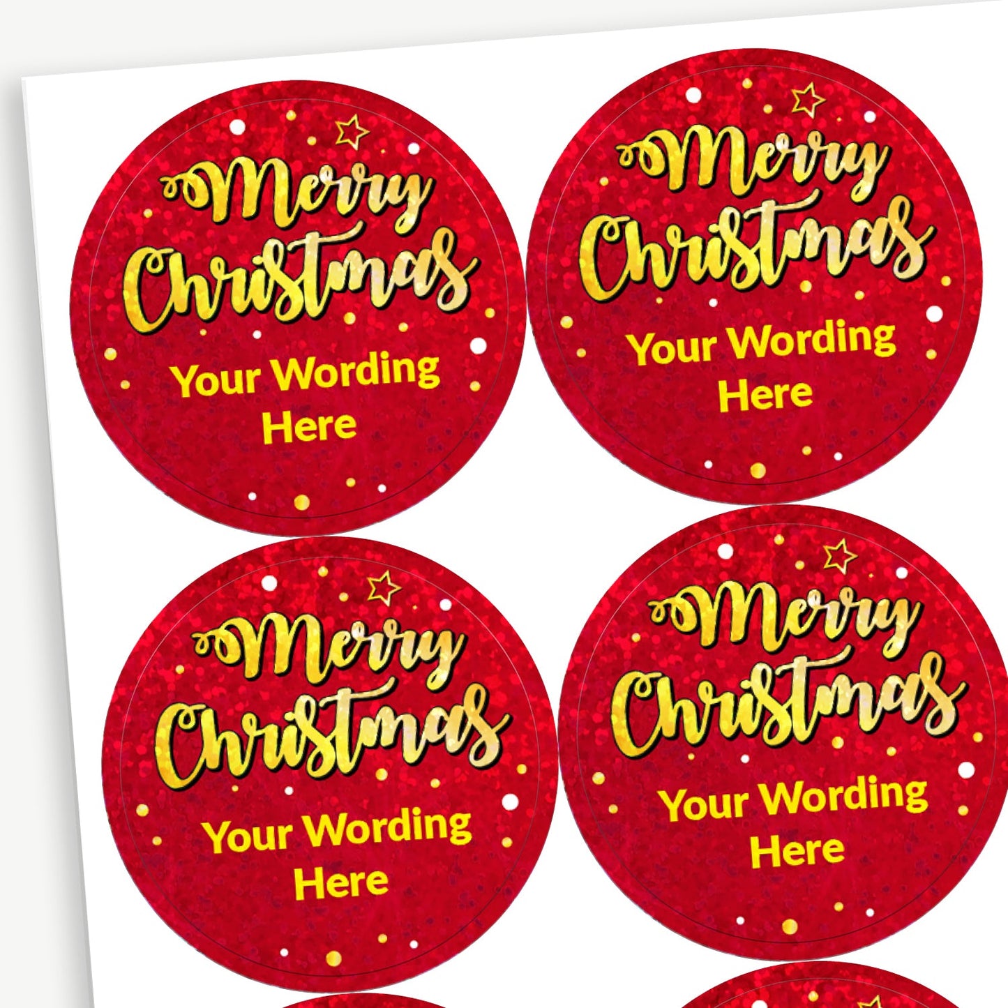 35 Personalised Holographic Merry Christmas Stickers - 37mm