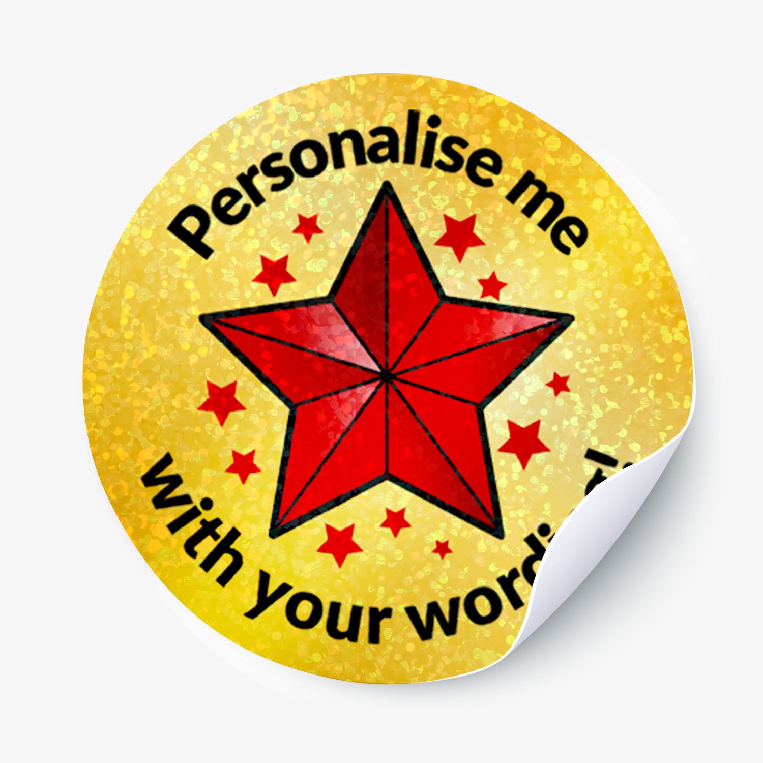 Circular sticker with Red Star and personalised text.