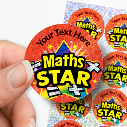 35 Personalised Holographic Maths Star Stickers - 37mm