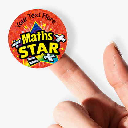 35 Personalised Holographic Maths Star Stickers - 37mm
