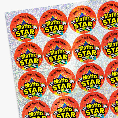 35 Personalised Holographic Maths Star Stickers - 37mm