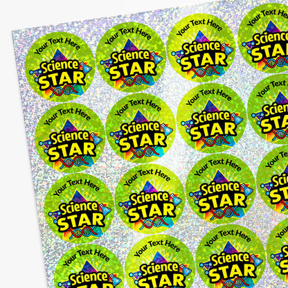 Science Star Sticker Round Personalised Holographic Science Star Stickers | 37mm | x 35
