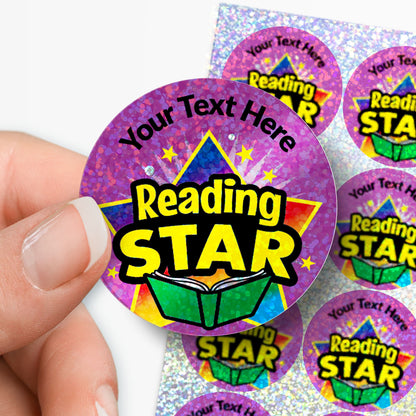 35 Personalised Holographic Reading Star Stickers - 37mm