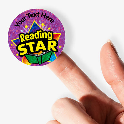 35 Personalised Holographic Reading Star Stickers - 37mm