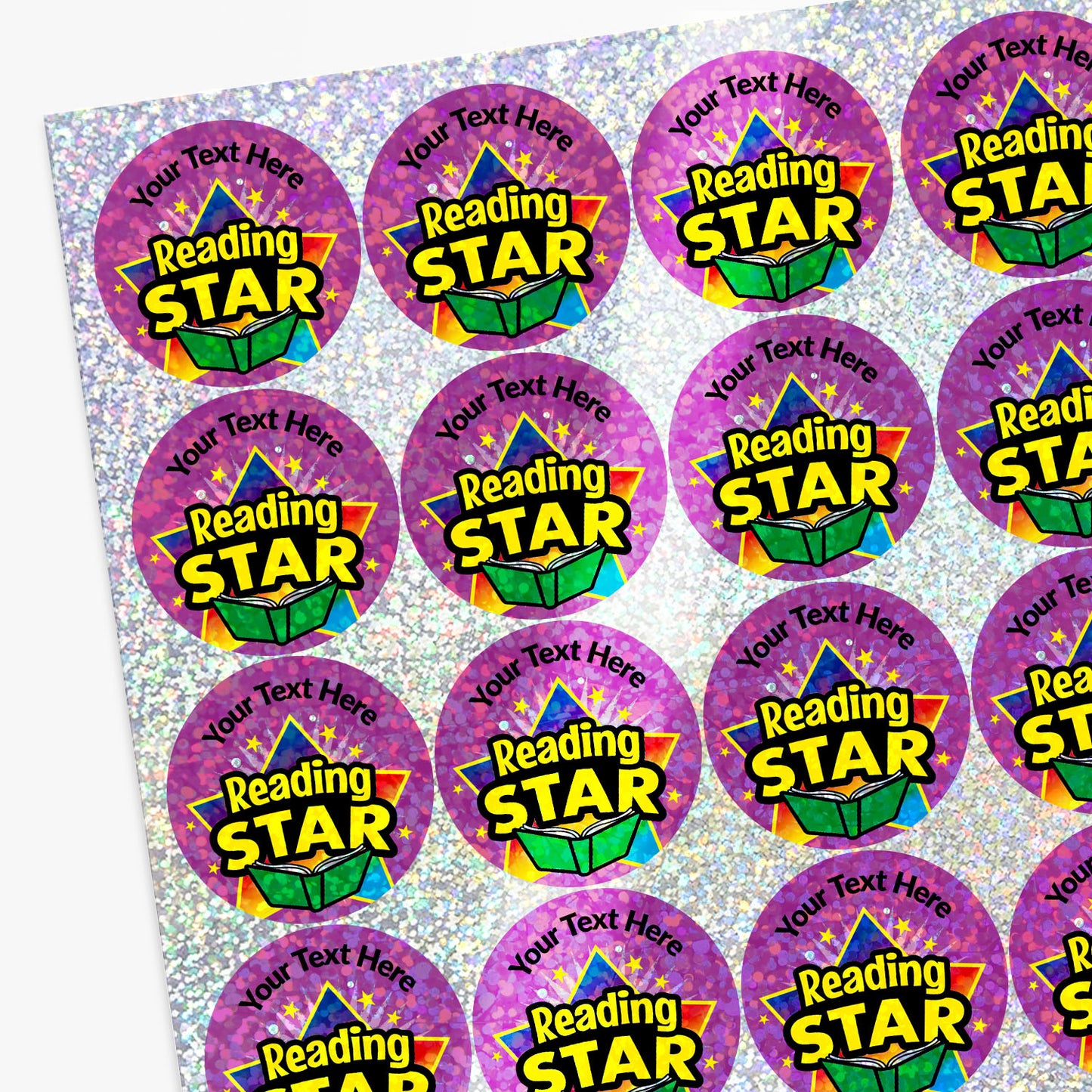 35 Personalised Holographic Reading Star Stickers - 37mm
