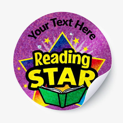 35 Personalised Holographic Reading Star Stickers - 37mm