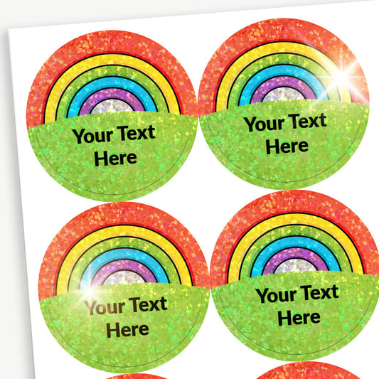 35 Personalised Holographic Rainbow Stickers - 37mm